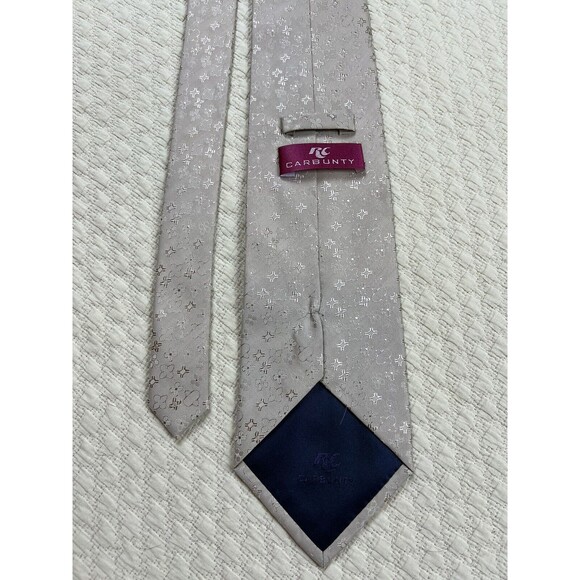 Carbunty Silk Tie Made in Italy 4"W 57"L Stars and Flowers Taupe/Beige &‎ Gold - Picture 1 of 9